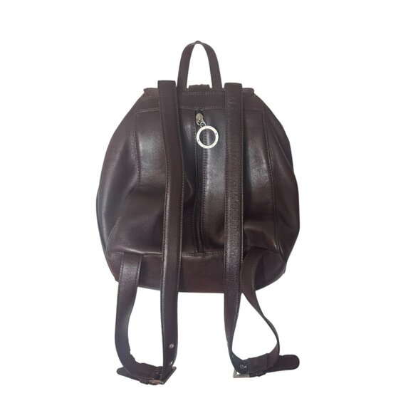 Cole Haan Leather Backpack | Dark Brown Drawstring Rucksack - Picture 4 of 5